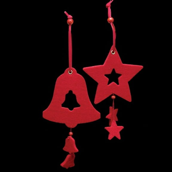 The Ribbon People Club Pack of 18 Bright Red Color Bell and Star Felt Ornaments
