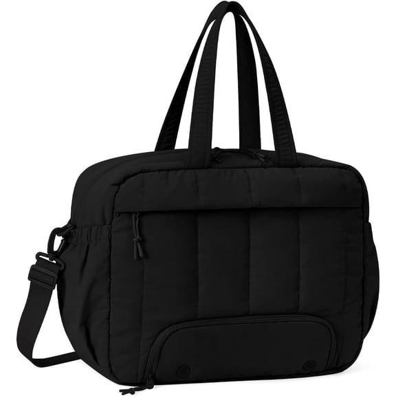 For Spirit Airlines Personal Item Bag 18x14x8 Puffer Travel Duffel Bag with Shoe Compartment Underseat Carry on Luggage Fit 15.6-Inch Laptop Gym Bag for Women Men (Black)