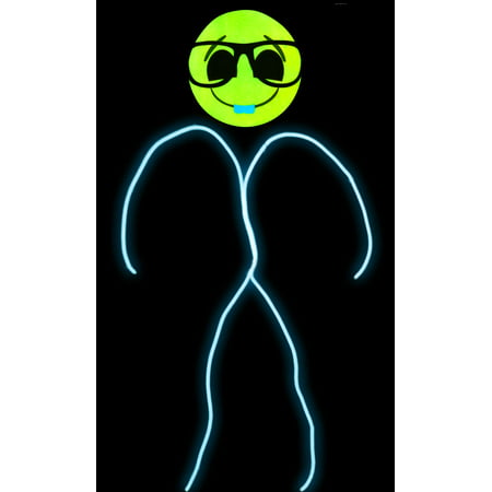 GlowCity Light Up Super Bright Nerd Emoji Stick Figure Costume Lighting Kit With Mask For Parties - Clothing Not Included, XL - Aqua
