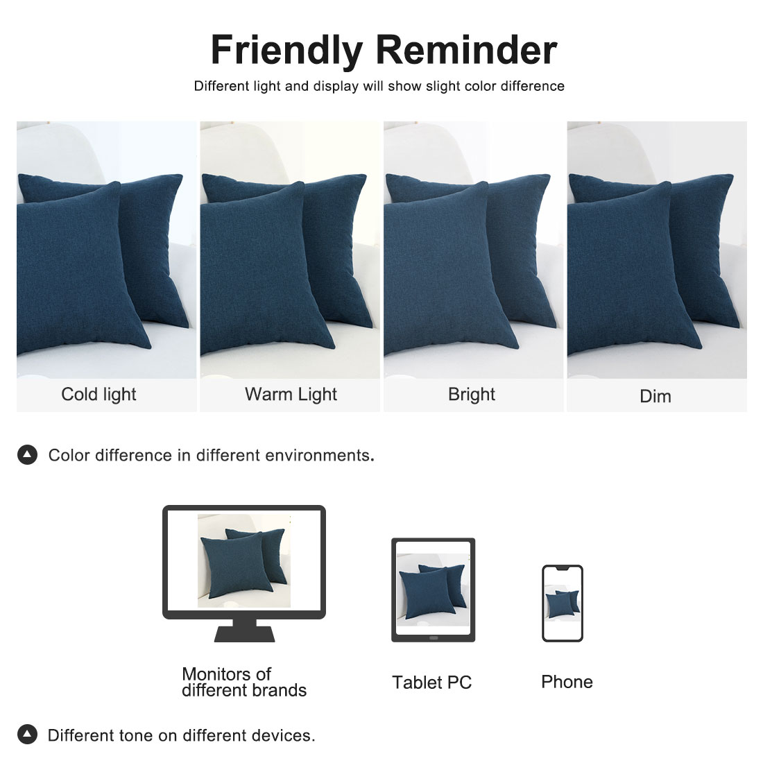 Unique Bargains 2-Pack Solid Waterproof Decorative Throw Pillow Covers Blue 18" x 18"