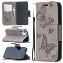 Allytech iPhone 12 mini Case, Folio Flip PU Leather Slim Fit Kickstand Cover with Credit Cards Holder Hand Wrist Strap Wallet Case Cover for Apple iPhone 12 Mini 5.4", Gray