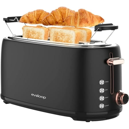 

Evoloop Toaster 4 Stainless Steel Bread Toasters 6 Bread Shade Settings Reheat Bagel Defrost Cancel Function 1.5 Extra Wide Slots Removable Crumb Tray