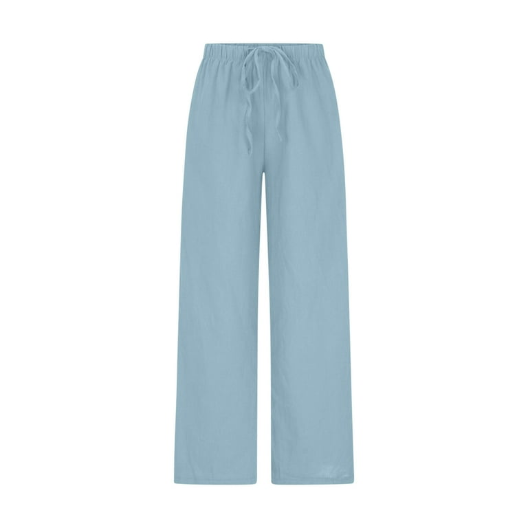 ★PARTIMENTO★ VTG Washed Wide Easy Pants Sky Blue Womens Summer Linen Palazzo Pants Flowy Wide Leg High Waist