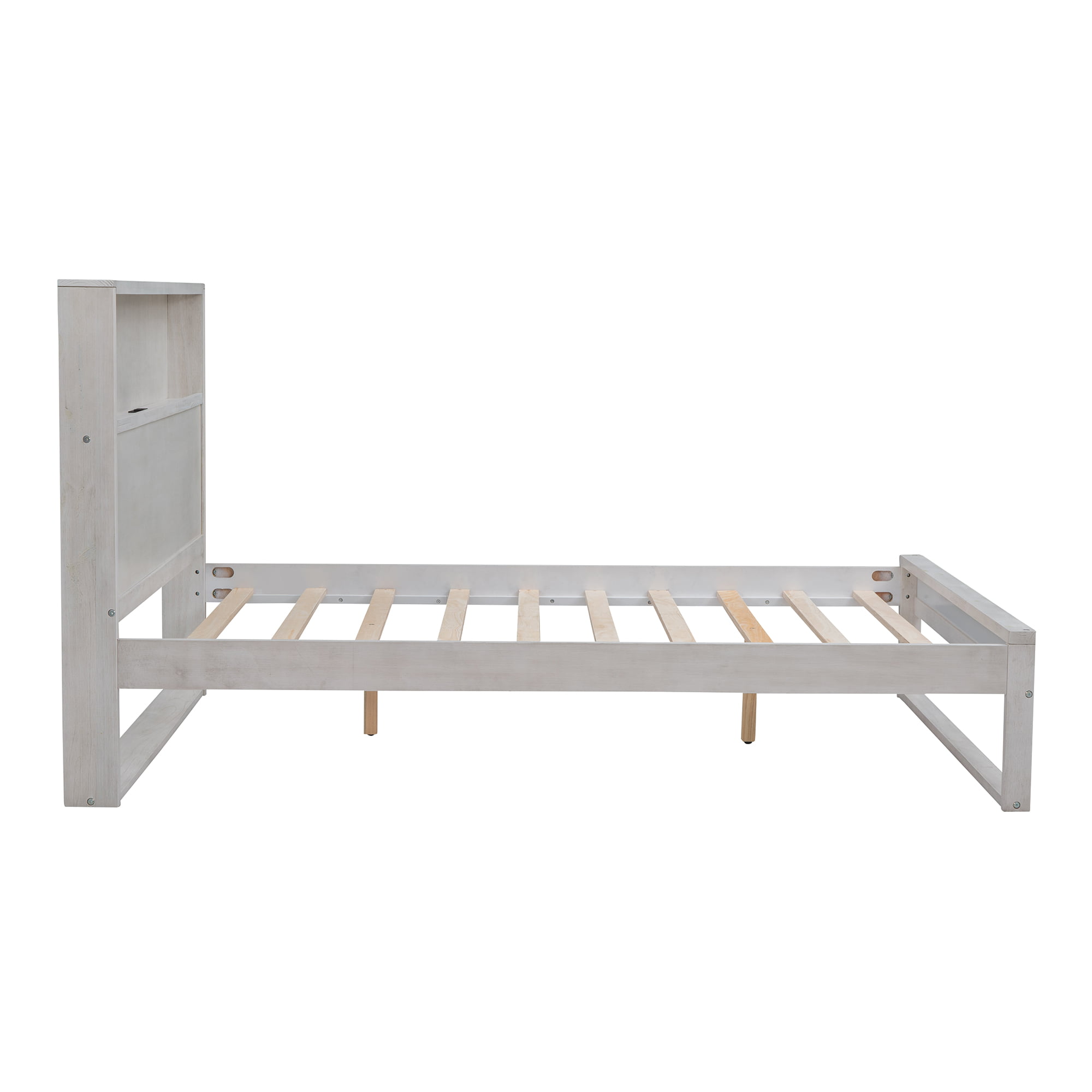Partina City kader Alice CHURANTY Full Size Platform Bed with Storage Headboard, Wooden Bed Frame  with USB Charging Ports & Socket on Headboard for Bedroom Furniture,  Antique White - Walmart.com