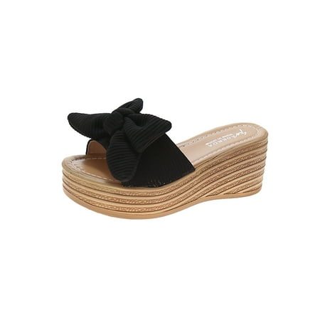 

Womens Bowknot Beach Summer Slippers Platform Slope Heels Plus Shoes Summer Open Toe Slide Sandals Comfortable Flats Flip-Flops Sandal Casual Platforms Wedge Sandals Heeled Sandals A2521