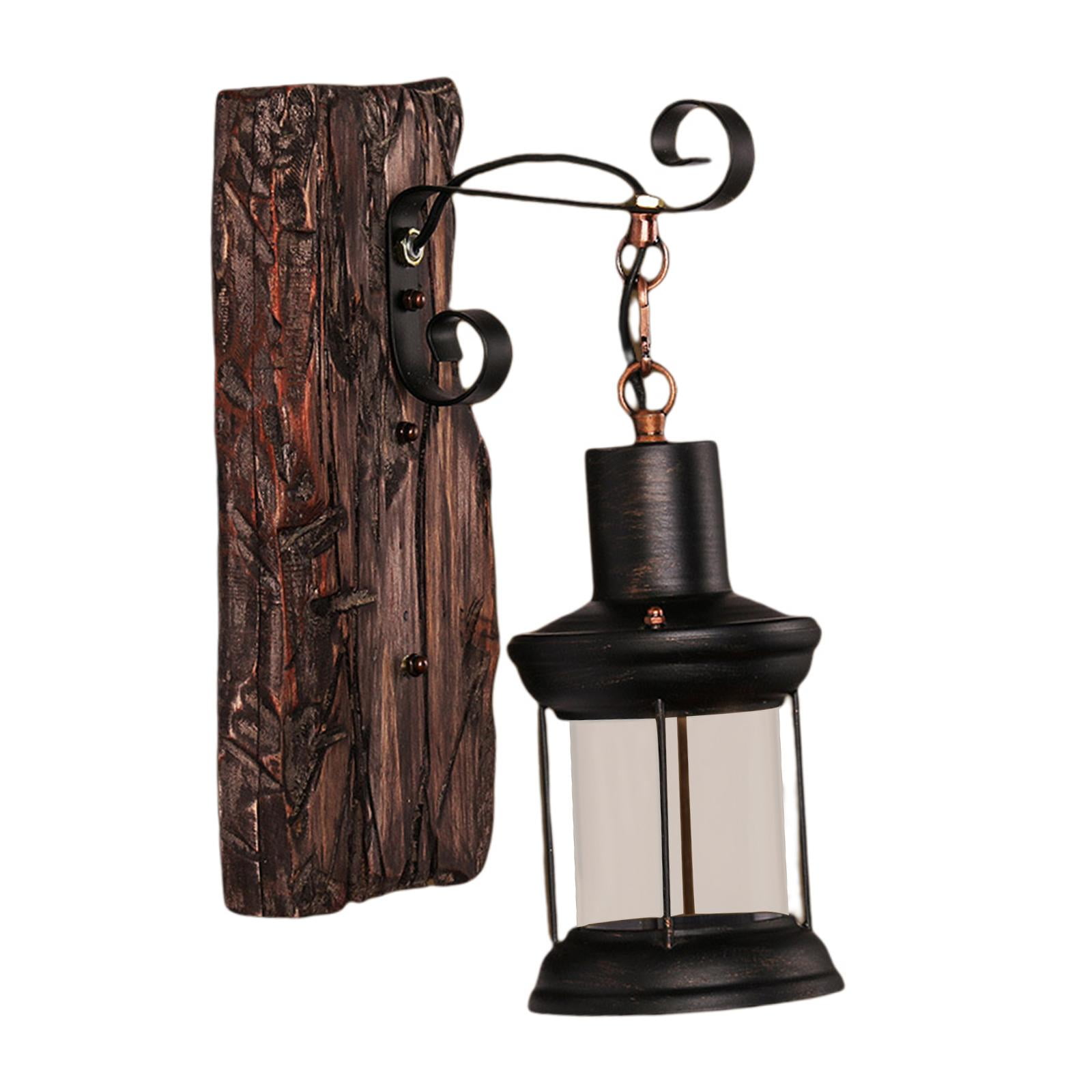 Antique Style Industrial Wood Wall Sconce Light E27 Solid Wood Base Decorate Rustic Lantern Metal Art Corridor