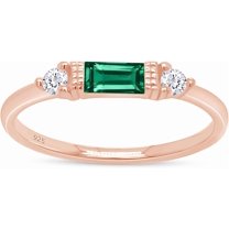 CFIOZYOS 925 Sterling Silver Baguette Cut Simulated Birthstone And White Cubic Zirconia Three Stone Design Bridal Engagement Wedding Ring Jewelry, Gift For Her