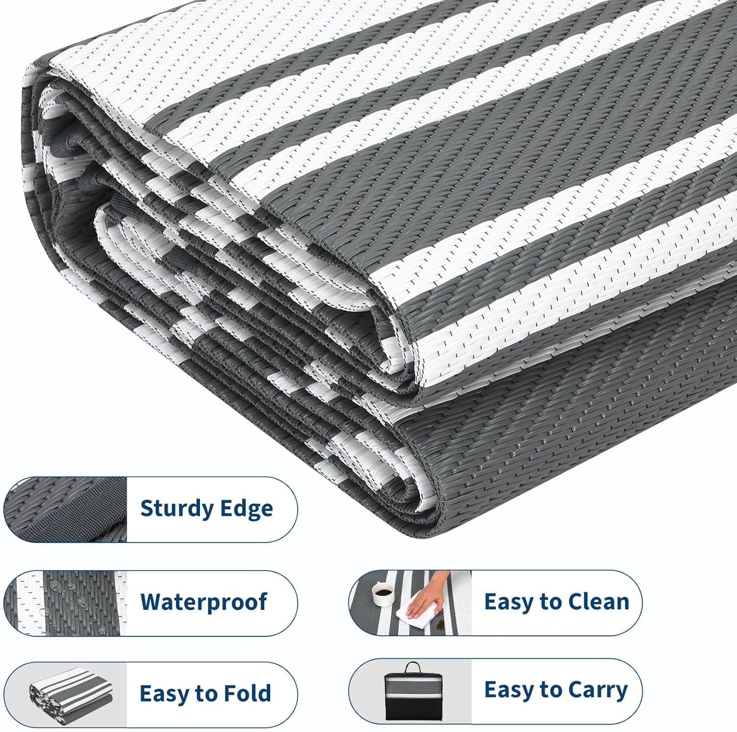 Outdoor Rug for Patio,Waterproof Mat,Reversible Plastic Striped Camping Rugs for RV,Porch,Deck,Camper,Balcony,Backyard,Beach
