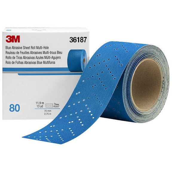 1PK 3M 36187 Hookit Blue Abrasive Sheet Roll 2.75"x13 Yard, 80 Grade
