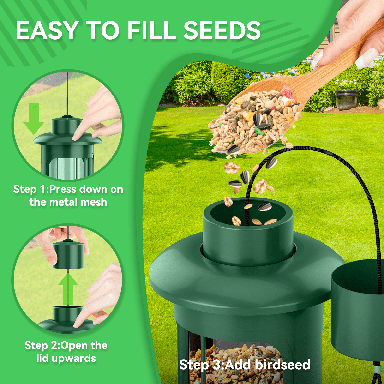 Squirrel Proof Bird Feeders for Outdoors Hanging, Metal Squirrel Proof Bird Feeder with Gravity Protection, 3LB Large Capacity Wild Bird Feeders for Outside Finch, Cardinal, Blue Jay