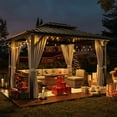 thumbnail image 2 of Sunmthink 10x12 ft. Hardtop Gazebos, Double Roof Galvanized Steel Outdoor Aluminum Frame Canopy with Netting and Curtains, Grey, 2 of 8