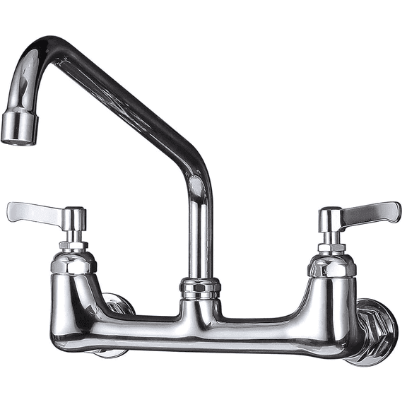 Chrome Commercial Sink Faucet with 8” Swivel Spout 8" Center Wall Mount Kitchen Faucet, Dual Handles Brass Utility Sink Faucet for Laundry Room Restaurant