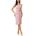 thumbnail image 2 of Work Dress for Women's Sleeveless Square Neck Formal Belted Bodycon Midi Dress XS Pink, 2 of 6