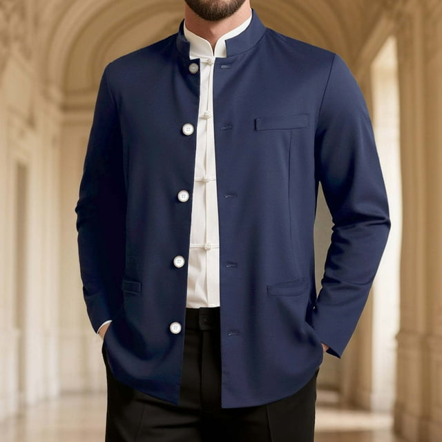 Veste de Complet pour Homme avec Col Montant, Manches Longues et Poche pour Occasions Formelles
