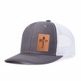 thumbnail image 5 of Vergiac Cross Letter Leather Patch Trucker Hat, Men Adjustable Breathable Mesh Baseball Cap for Outdoor Travel Daily Casual Outfits, 5 of 6