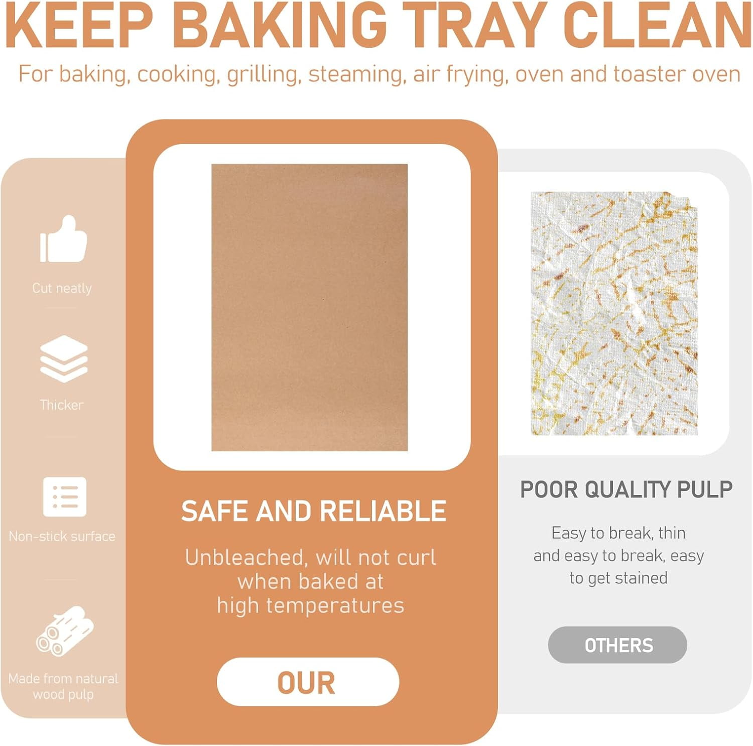200 Pcs Large Parchment Paper Sheets for Baking, 13 x 18 Inch Brown Unbleached Precut Nonstick Parchment Baking Sheets Heavy Duty for Cookies Steaming Grilling Cooking Air Fryer Oven Pan