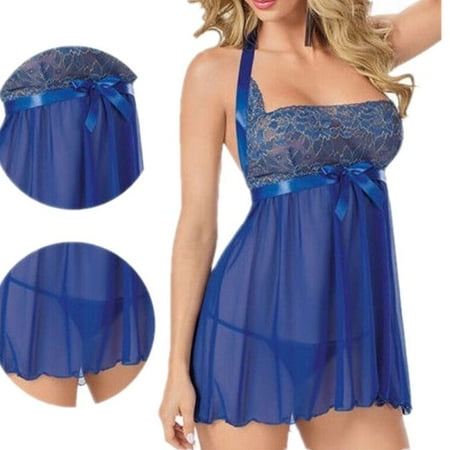 

Hot Sexy Women Blue Lingerie BabyDoll Sleepwear Nightgown Dress Temptation Nightwear Plus Size