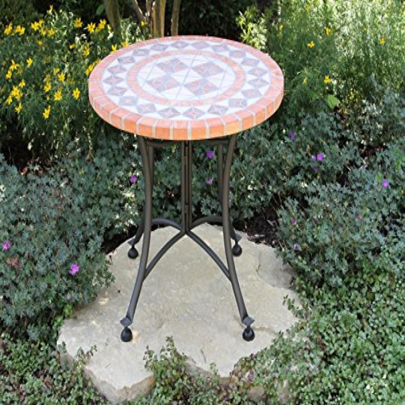 Outdoor Interiors Terra Cotta Mosaic Accent Table with Metal Base, 24