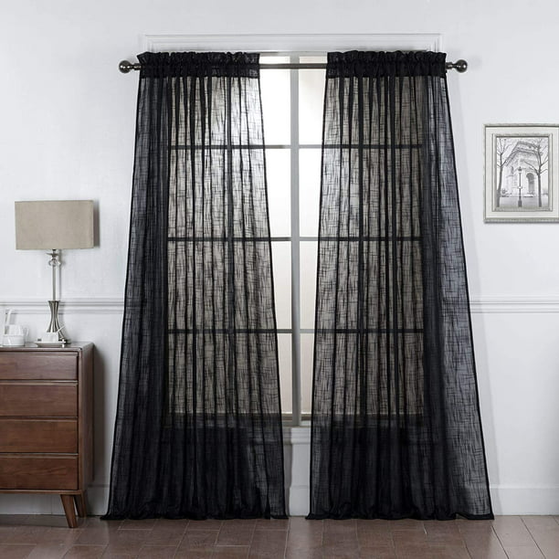Set of 2 Piece Linen Textured Semi-Sheer Rod Pocket Window Curtain ...