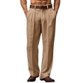 thumbnail image 2 of Domuza Mens Cotton Linen Pants Pleated Front Relaxed Fit Casual Beach Trousers with Pockets Brown L, 2 of 6