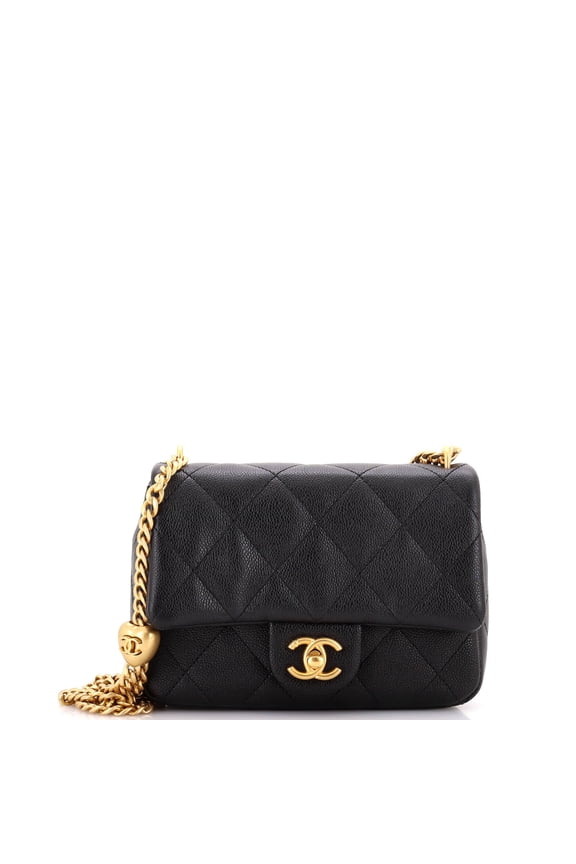Pre-Owned Sweet Heart Chain Square Flap Bag Quilted Caviar Mini By Rebag