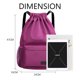 thumbnail image 2 of Mochila con cordón y bolsillo para zapatos, bolsa de gimnasio resistente al agua, bolsa con cincha, color morado, 2 of 5