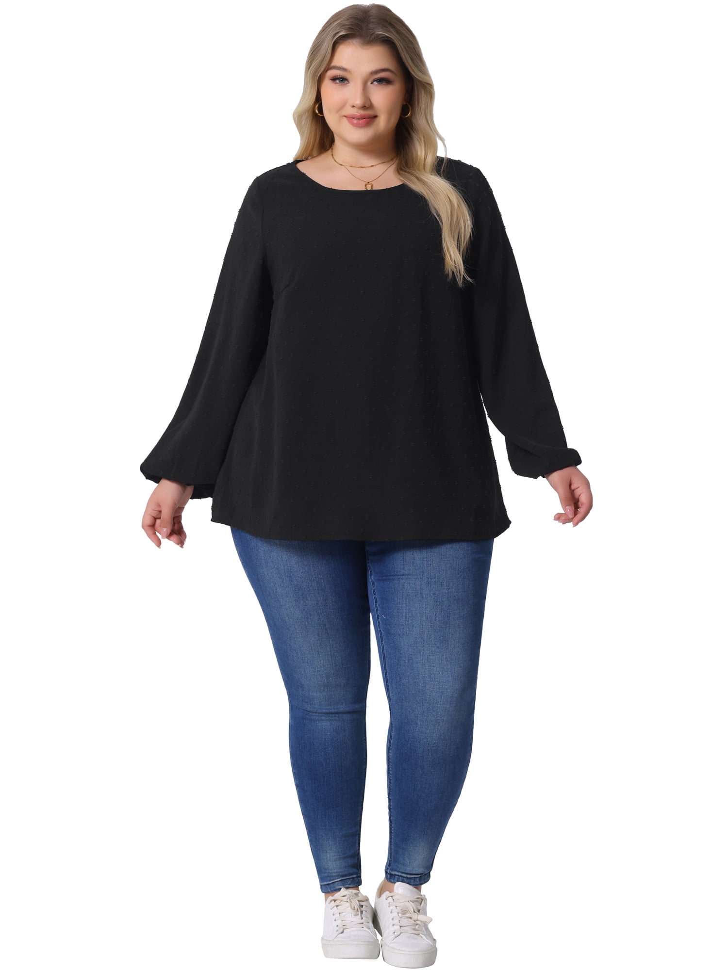 DARING DIVA Women's Plus Crewneck Chiffon Swiss Dots Shirts Top 3X Black