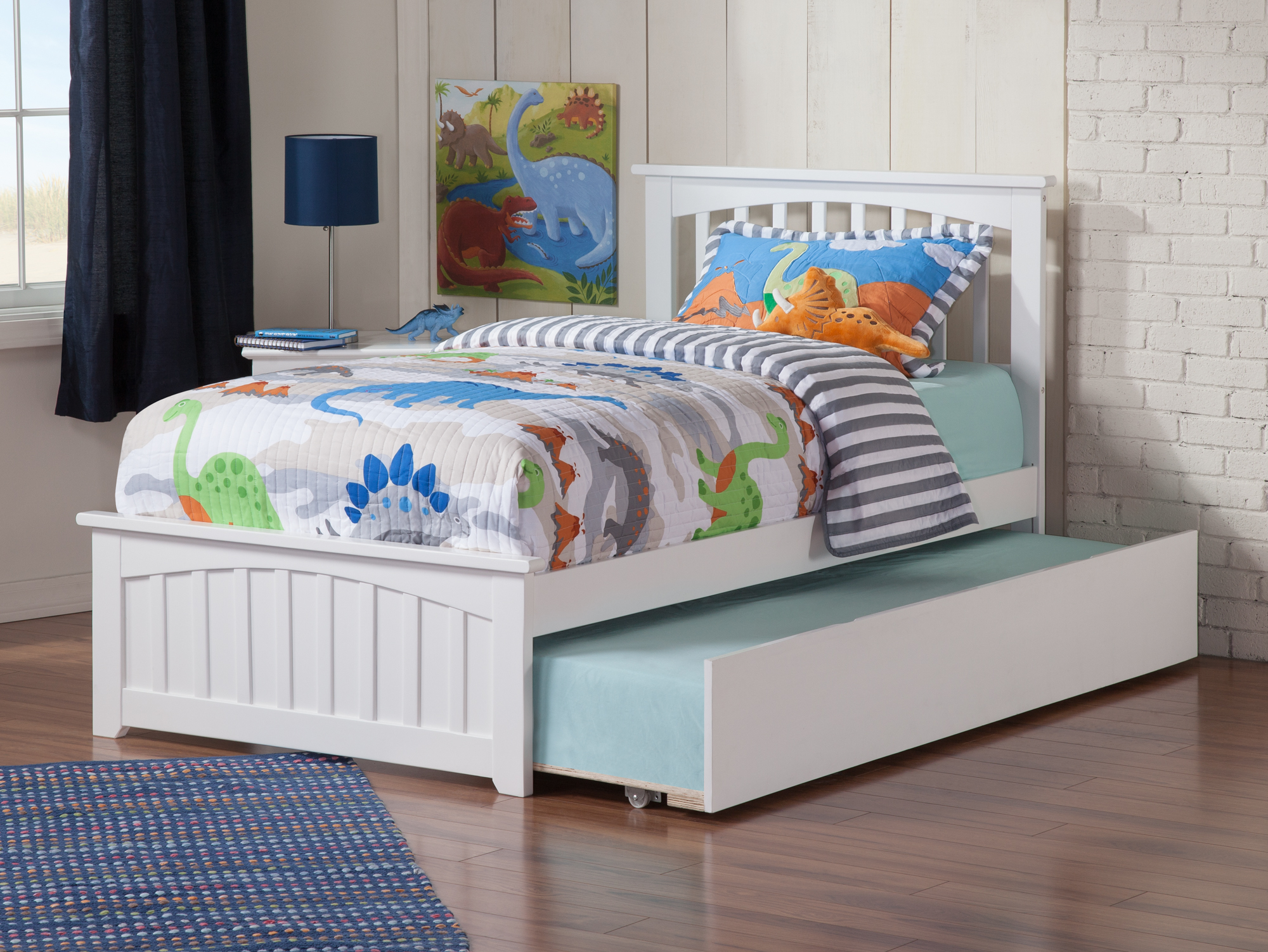 Mission Twin Extra Long Bed with Matching Footboard and Twin Extra Long Trundle in White - image 3 of 7