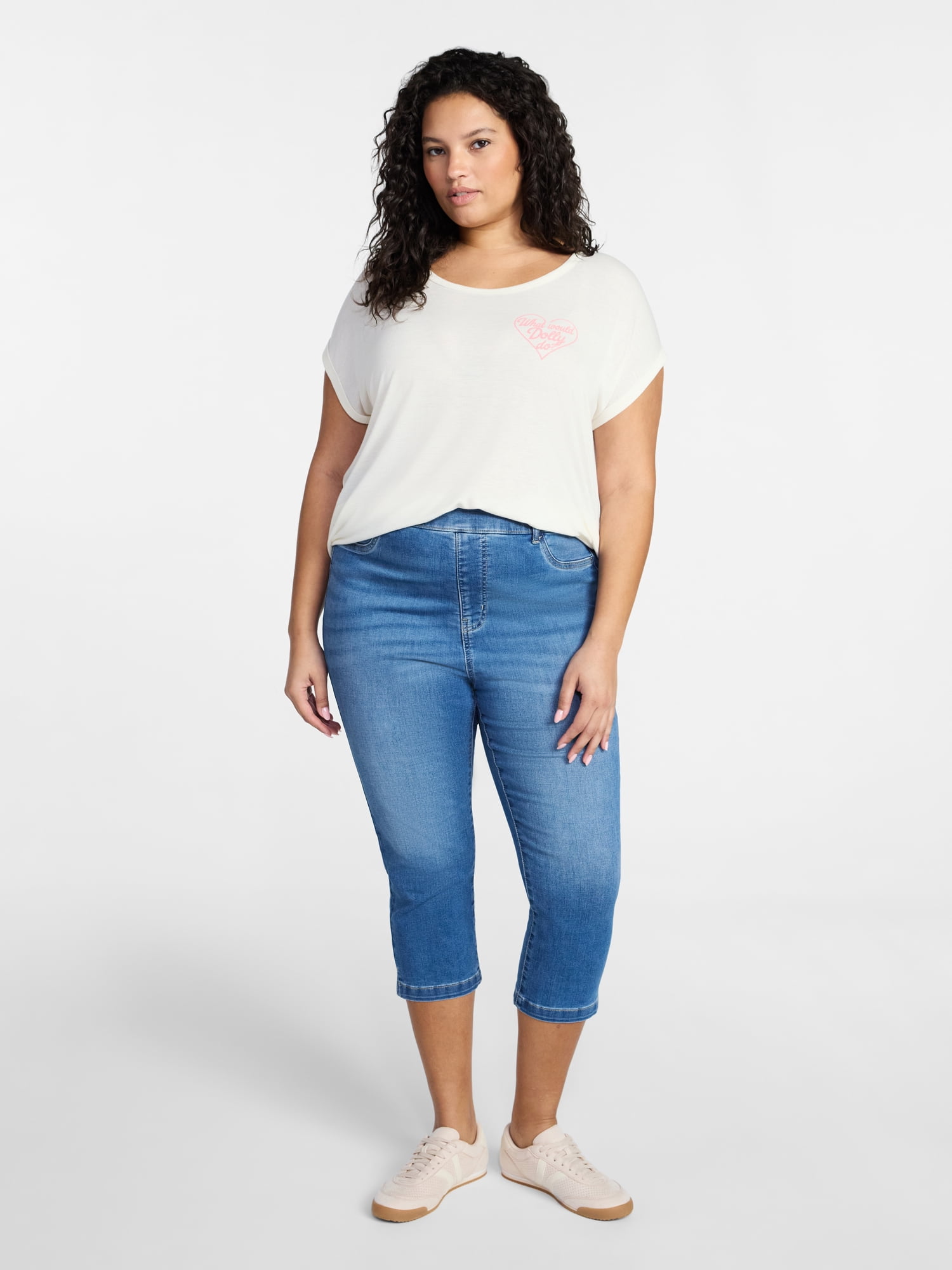 Terra & Sky Women's Plus Pull On Jegging Capri Pants with Control Panel, Sizes 0X-5X