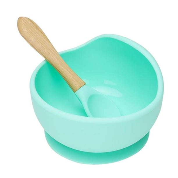 Tazón de ventosa de silicona para bebés de bambú sin BPA Verde Sunnimix cuchara cuenco de silicona