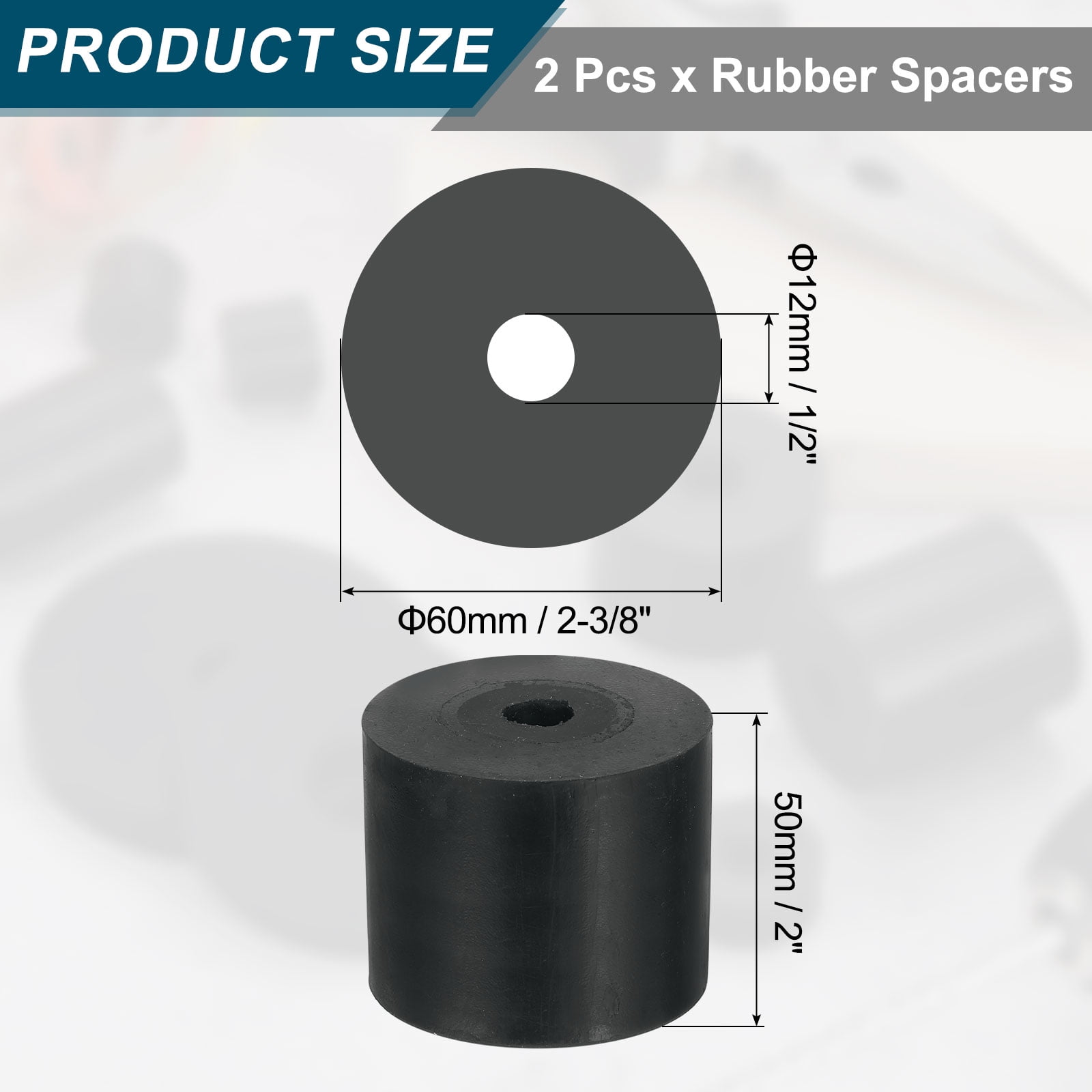 2Pack Thick Rubber Spacer, 2-3/8 Inch OD x 1/2 Inch ID x 2 Inch Thickness