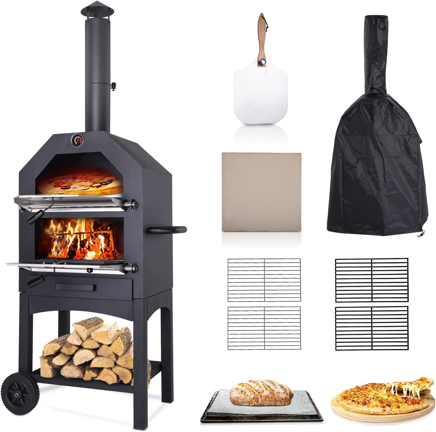 Buy Wood Fired Outdoor Pizza Oven with Waterproof Cover, Pizza Stone