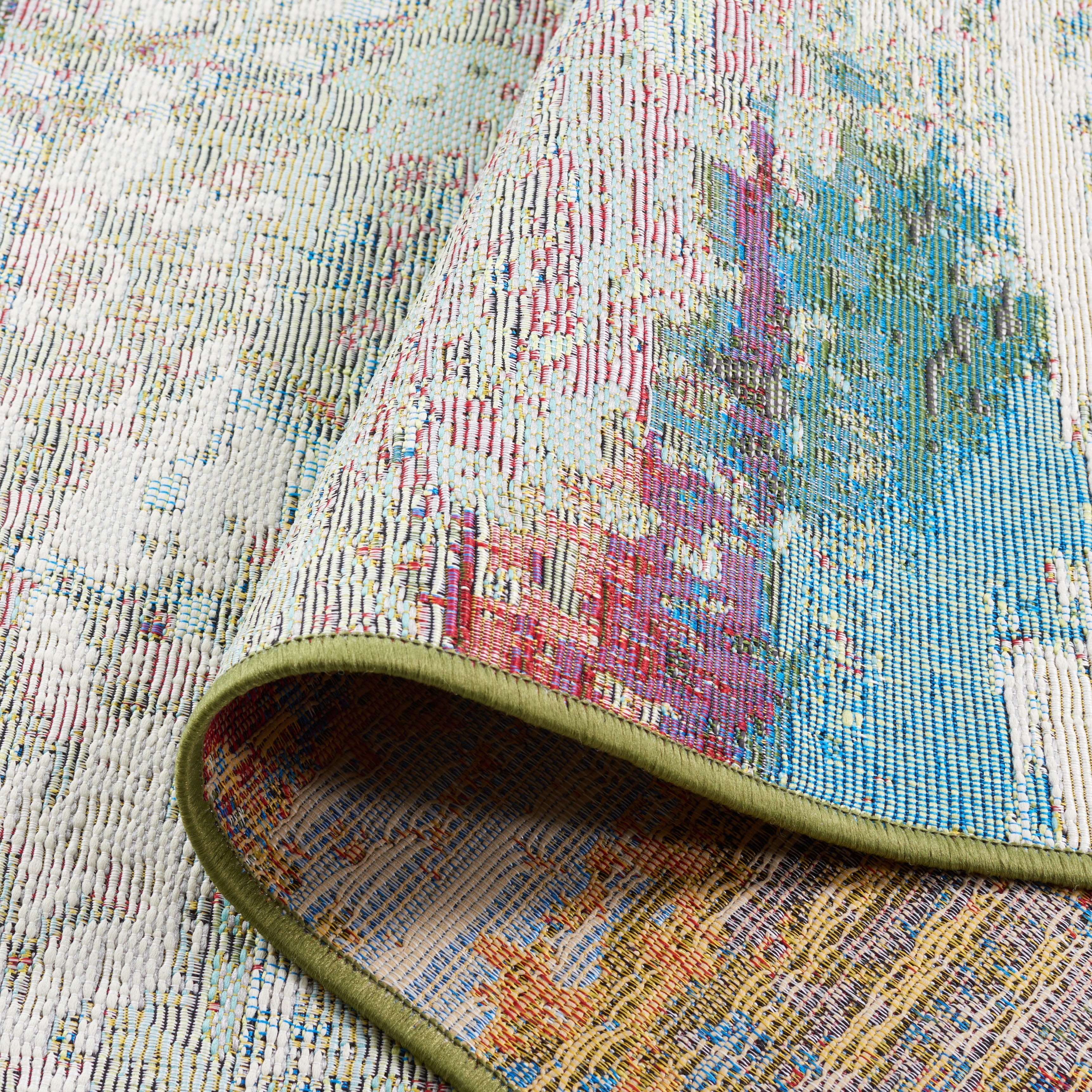 SAFAVIEH Barbados Olivera Abstract Indoor/Outdoor Area Rug, Green/Blue Purple, 6'6" x 6'6" Round