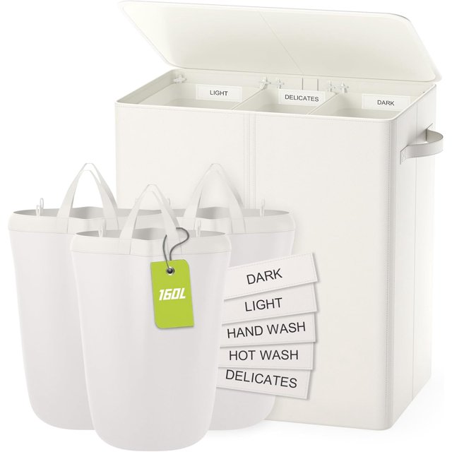 Double Laundry Hamper with Lid L Clothes Hampers for Laundry with Removable Bags & Labels Laundry Hamper Section for Separating Large Laundry Basket for Laundry Room Bedroom