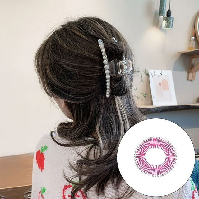 Full Circular Tooth Interlocking Stretch Comb Flexible Comb Crystal Circle Combs Hairband Holder Head Band Banquet Hairstyling Rose Red
