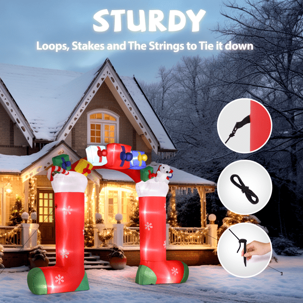 Alvantor 9 ft Christmas Inflatable Arch with 11 LED Lights, Stocking Entryway Decoration, Red