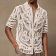 thumbnail image 5 of Tqyyweavej Men's Knit Shirts Crochet Striped Summer Short Sleeve Sweater Botton Down Lapel Collar Color Block Tops Size M to 3XL, 5 of 8