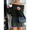 thumbnail image 4 of Female Sweaters Off the Shoulder Long Sleeve Cable Knit Sweater Loose Chunky Pullover Dressy Work Tops Black L, 4 of 8
