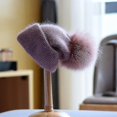 thumbnail image 4 of Gorro de angora para mujer, gorro de invierno tejido con pompón de piel auténtica, accesorio cálido para esquiar al aire libre, de lujo, para otoño, 4 of 5
