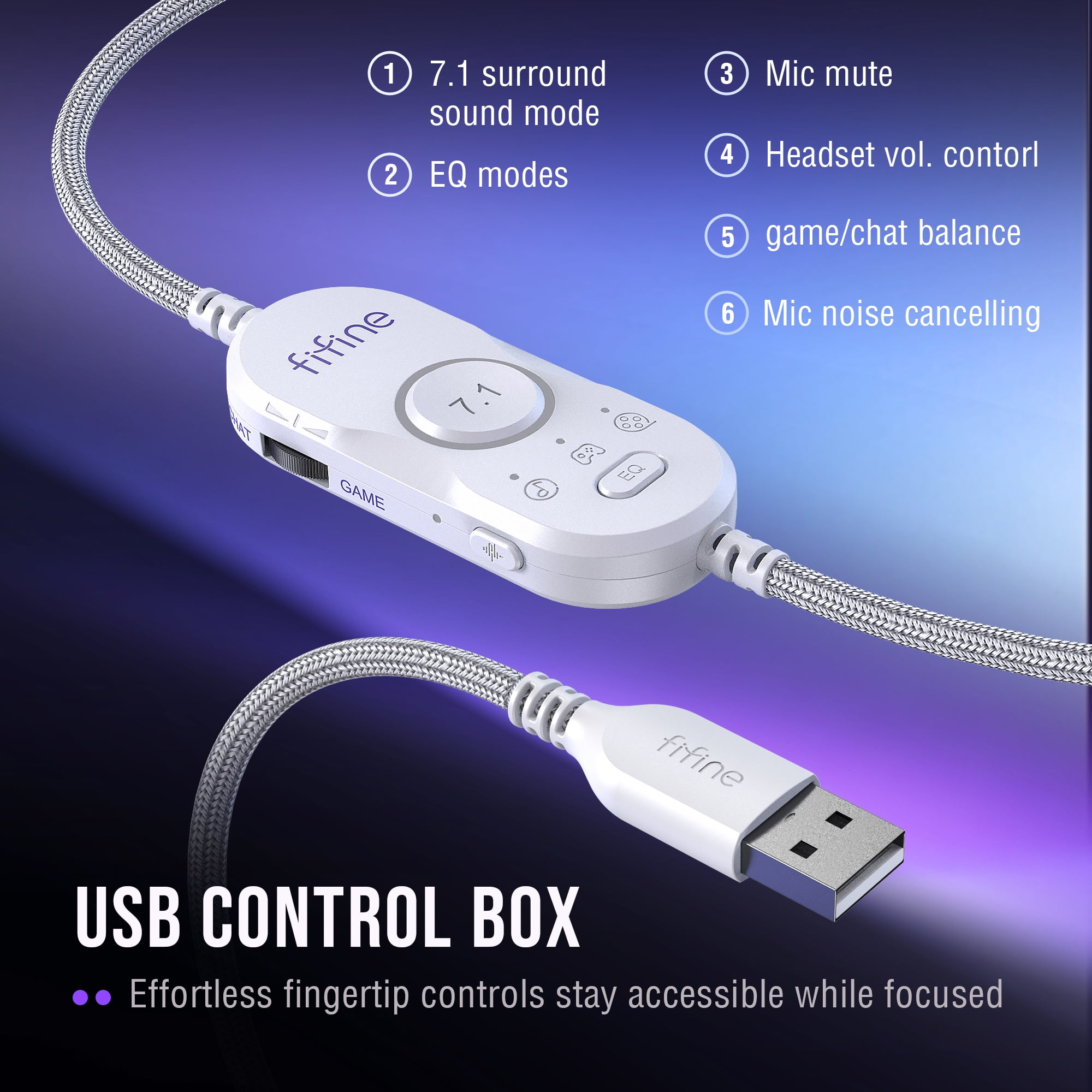 FIFINE Wired Gaming Headset with Noise Canceling Mic, USB Gamer Headphone for PC Computer, PS5/PS4 with RGB Control, 7.1 Sound, Chat/Game Balance, White H13
