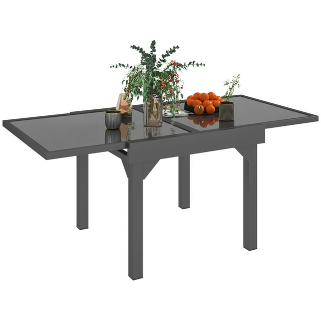Outsunny 35"-71" Expandable Patio Dining Table for 4-6 Person, Grey