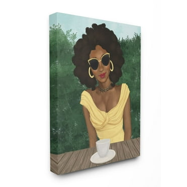 Stupell Industries Fashion Designer Model Coffee Break Yellow Green Painting Canvas Wall Art by Ziwei Li