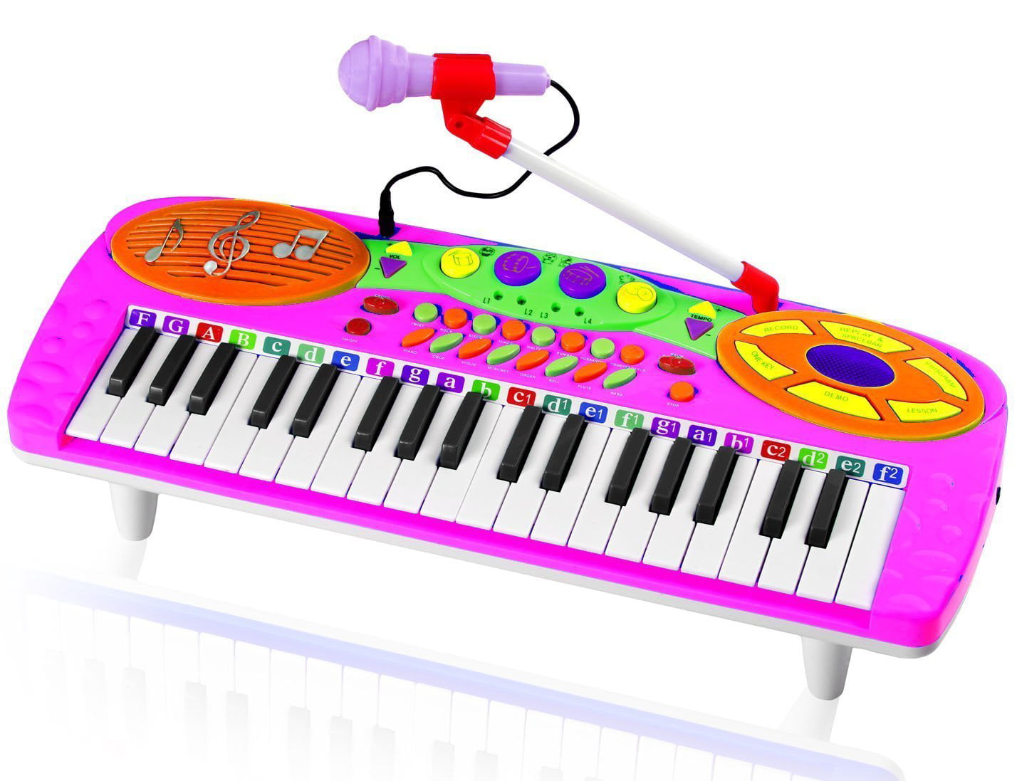 Girls with Real Working Microphone and Colorful Light MP3 Record Sing Pink Chritsmas Gift Juding ZM17035 WISHTIME Kids Karaoke Music Piano Toys Folded Multifunction 37 Keys Keyboard Piano Instrument for 3