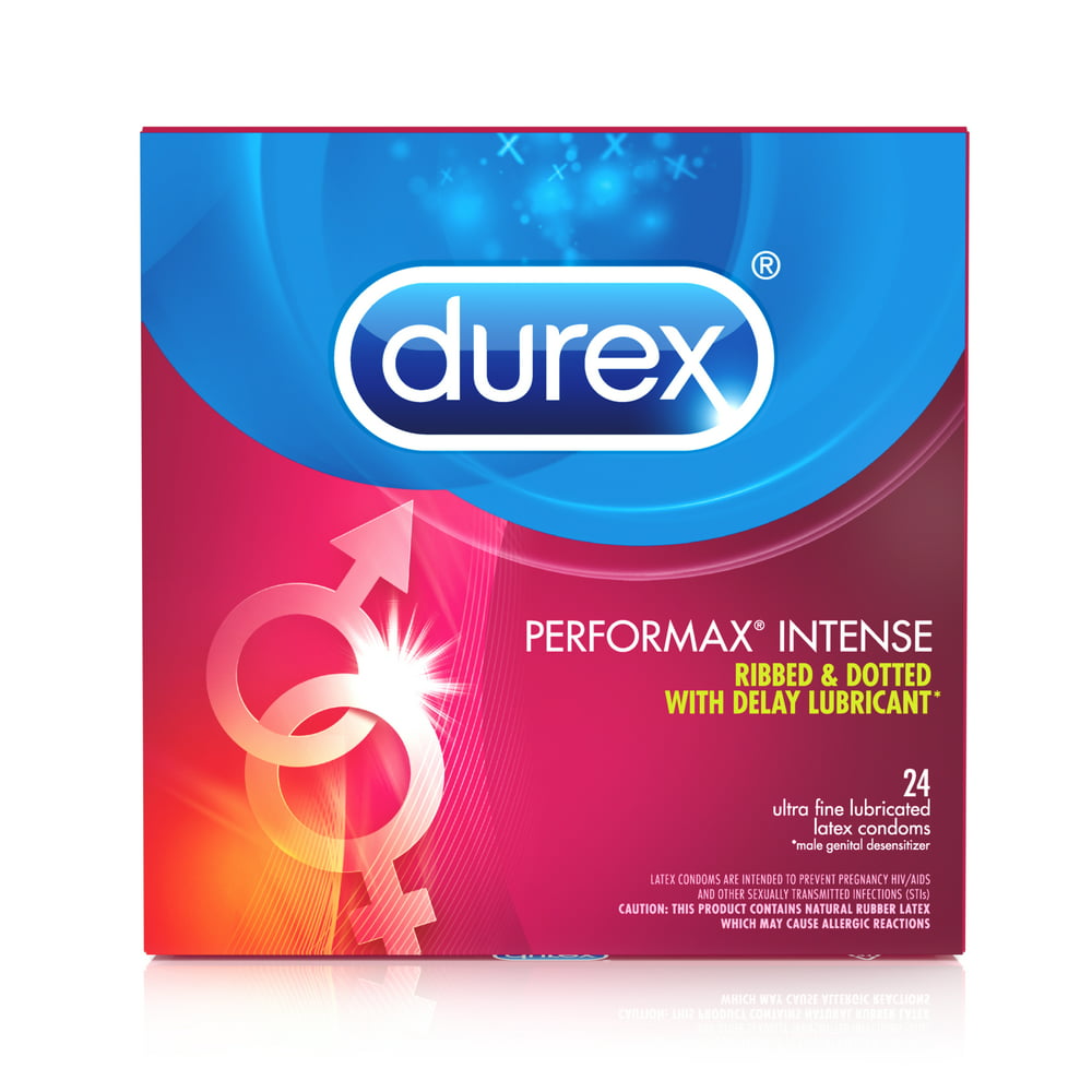 Durex Performax Intense Condoms, Ultra Fine, Ribbed, Dotted with Delay Lubr...