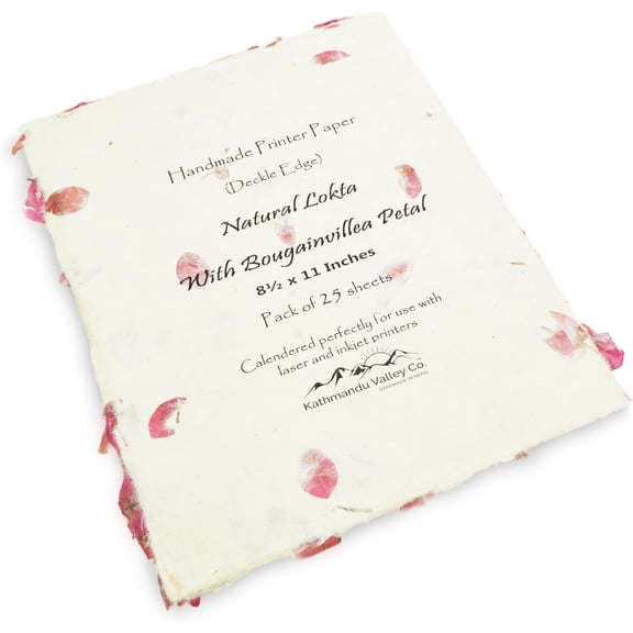 Handmade Lokta Laser and Inkjet Printer Paper with Deckle Edge 8.5x11 Inch Vintage Decorative Specialty Printing Paper (25 Sheets, Bougainvillea)
