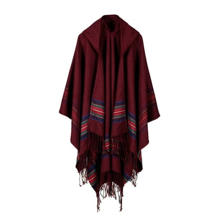 - New Women Knitted Poncho Cape Hooded Stripe Oversized Cardigan Sweater Long Shawl Scarf Cashmere Pashmina