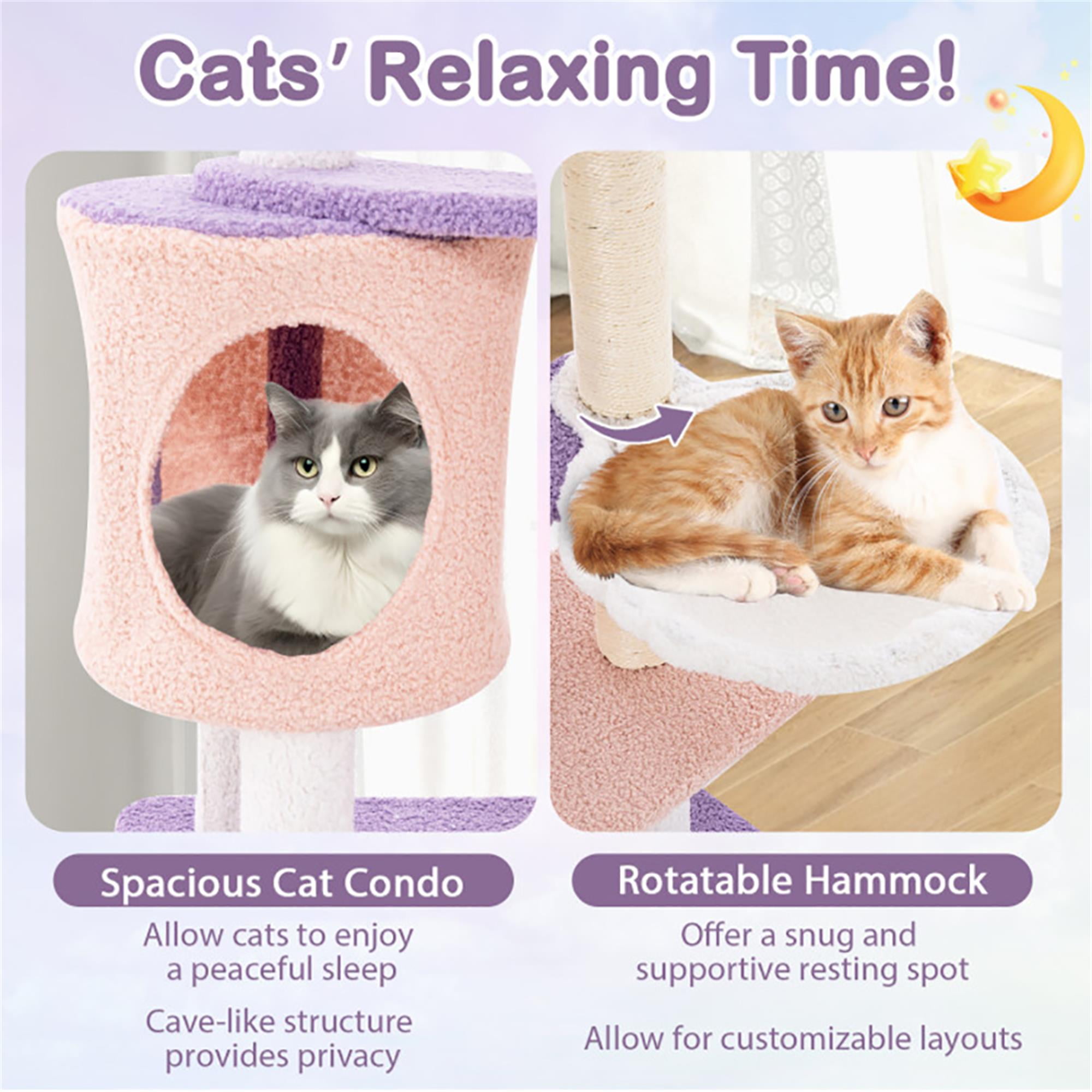 Kadyn 55" Cute Cat Tree Tower for Indoor Cats, Moon and Star Cat Condo with Sisal Scratching Posts, Plush Perches, Kitten Cat Tree Tower Activity Center, Purple Kadyn 55" Cute Cat Tree Tower for Indoor Cats, Moon and Star Cat Condo with Sisal Scratching Posts, Plush Perches, Kitten Cat Tree Tower Activity Center, Purple