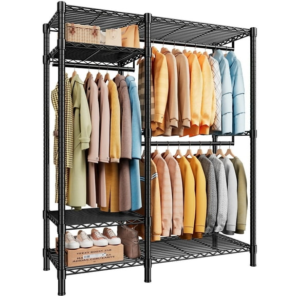 Clothing Rack 680LBS Capacity Garment Clothes Rack,Metal Wadrobe Closet with Wire Shelves,Black
