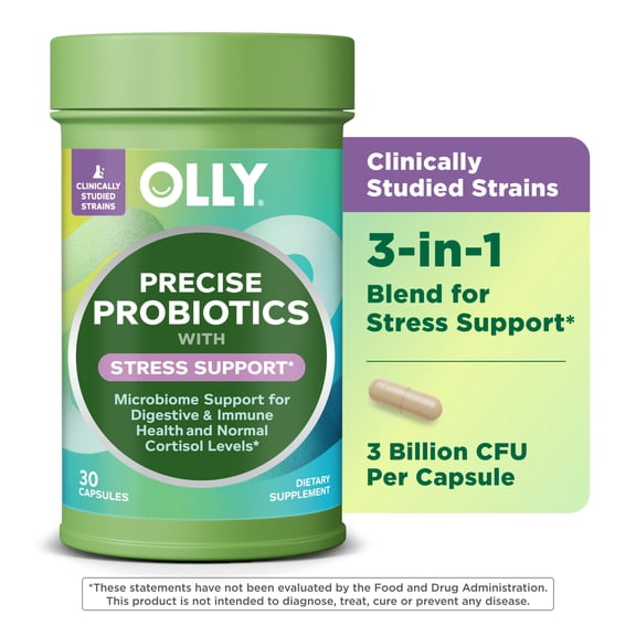 OLLY Precise Probiotics Stress Support Supplement with Clinically Studied Strains,* 30 Ct