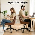 thumbnail image 6 of Faux Leather Home Office Task Chair, Armless Office Chair With Wheels, Swivel Adjustable Seat Height Desk Chair with Rocking Function for Living Room or Study, Brown, 6 of 12
